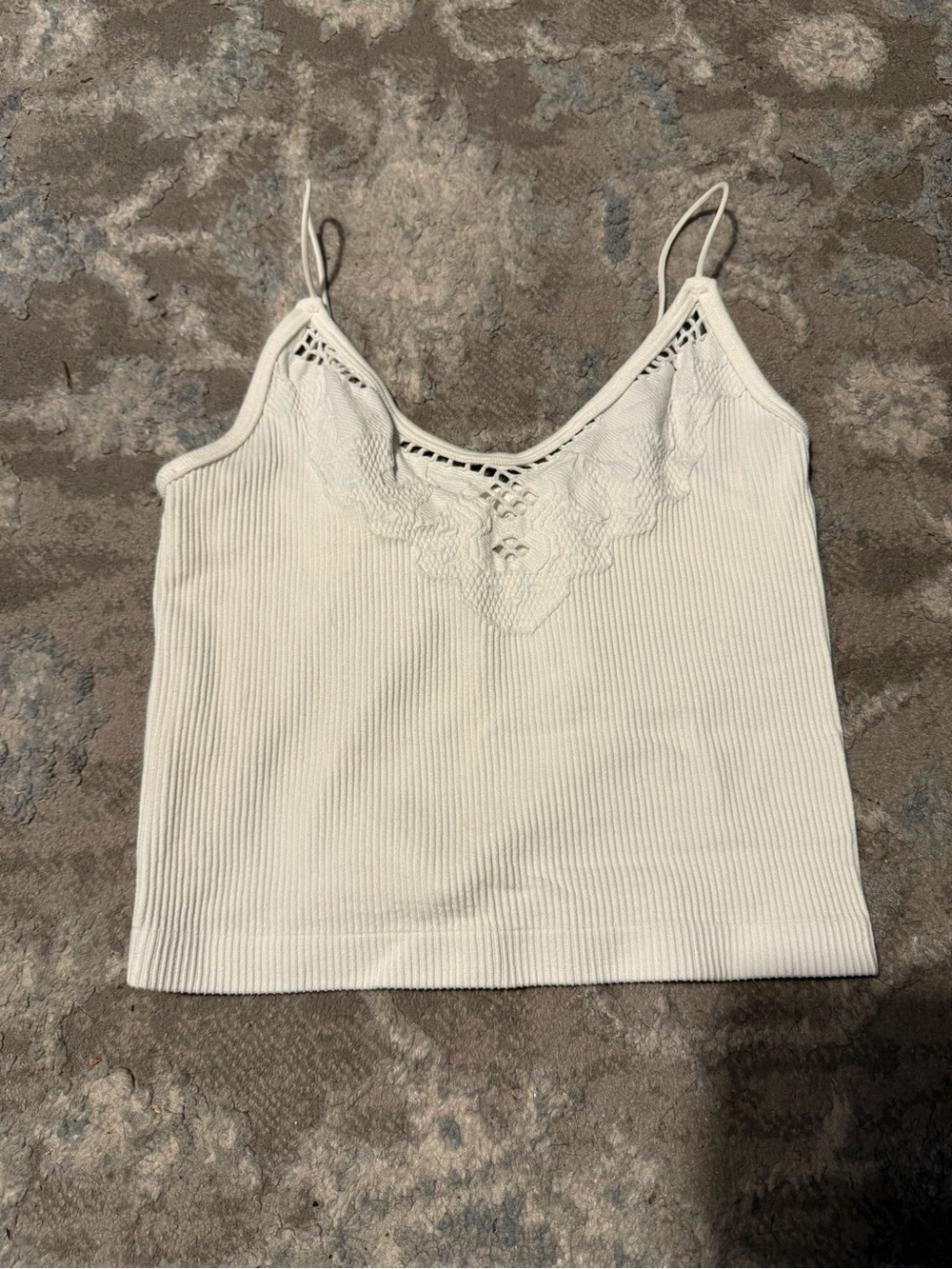 Women's Ribbed Lace-Trim Cami Tank Top - White